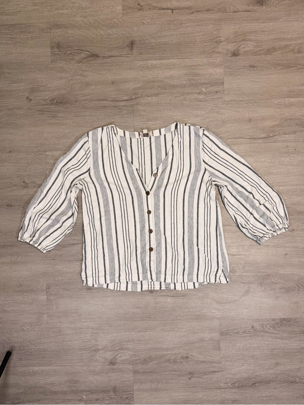 LOFT White and Gray Striped Button-Front Blouse